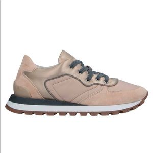 Brunello Cucinelli leather sneakers. Size 37. Blush, grey. Cashmere laces.